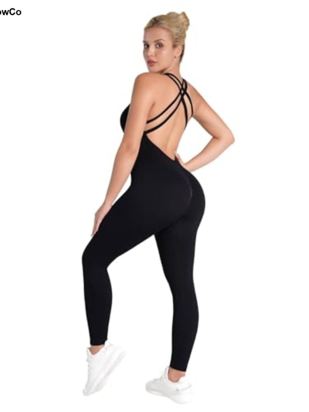 Seamless Scrunch Butt Lifting Jumpsuit, Cross Back, Built-in Bra, Sleeveless